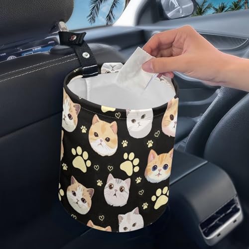 Image of Cat Car Trash Bag Waste Basket with Adjustable Buttons Collapsible Car Storage Bag Multipurpose Road Trip Essentials for Outdoor Activities