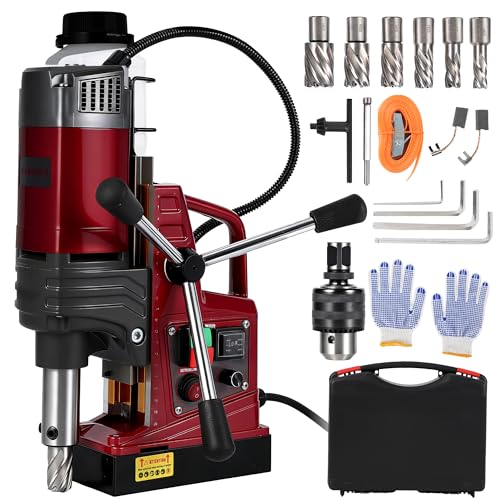 Image of 1.57 Inch Magnetic Drill Press, 210mm Max Stroke, 13000N Magnetic Force, 1550W 820 RPM Portable Electric Mag Drill Machine for Metal Drilling, Industrial Grade with Drill Chucks & Annular Cutters Kit