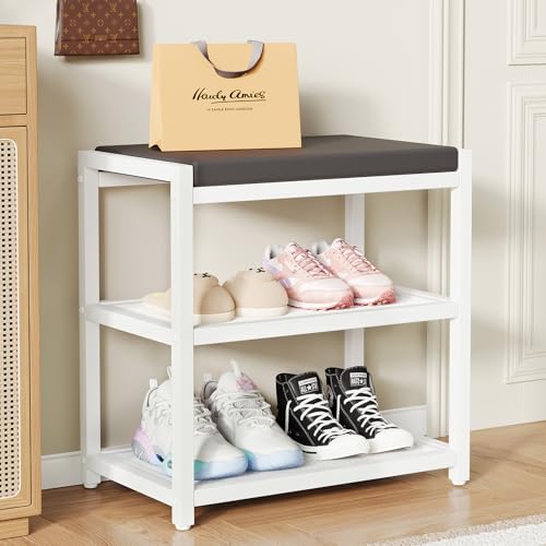 Small Shoe Bench Shoe Rack Storage Bench Entryway Bench Shoe Shelf with Seat Cushion, Stable Shoe...