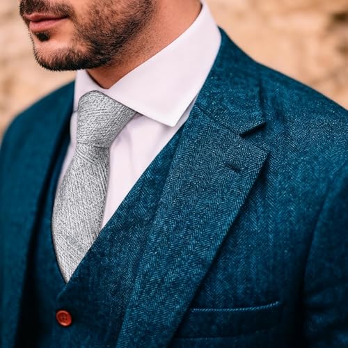 Image of Barry.Wang Skinny Ties for Men Cashmere Wool Blend Necktie with Tie Clip