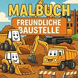 Malbuch Freundliche Baustelle – Baufahrzeuge zum Ausmalen für Kinder ab 3 Jahren | Bagger, Kran, Betonmischer & mehr: Fröhliche Baugeräte mit ... Baustellen-Malbuch für Jungen und Mädchen