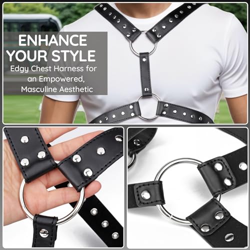 Men's Chest Harness Belt, Adjustable Body Harness Belt for Men, PU Leather Male Punk Chest Shoulder Harness Muscle Show Fashion Costumes for Cosplay Party4