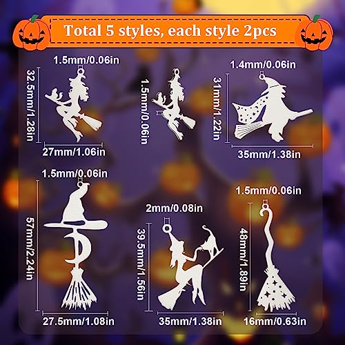 SUNNYCLUE 1 Box 10Pcs 5 Style Wizard Charms Halloween Charms Witch Charms Bulk Lucky Energy Witch Hat Charm Laser Cut Charm for jewellery Making Charms DIY Earrings Bracelet Necklace Craft Women Adult - Image 2
