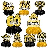 Ninxixier 60. Geburtstag Deko für Frauen & Männer – 9 Stück Schwarz-Gold Honeycomb Tischdeko Set, Vintage 1966 Bienenwaben Deko Tischaufsätze Set für 60 Geburtstagsfeier, Jubiläum & Party