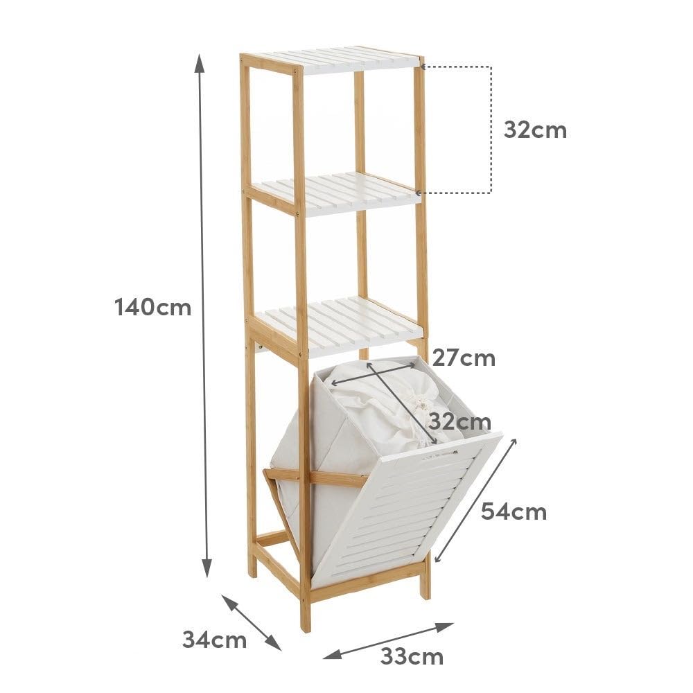 Estantería con cesto de bambú Natural nórdica de 140x33x34 cm (Blanco)