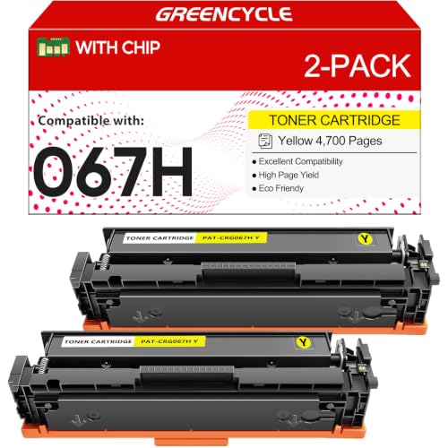 Image of greencycle 067H Yellow Toner Cartridges High Yield [with Chip] | Compatible Replacement for Canon 067 067H CRG067H for ImageCLASS MF656Cdw LBP632Cdw MF652Cdw MF654Cdw MF653Cdw (2Pack 067HY)