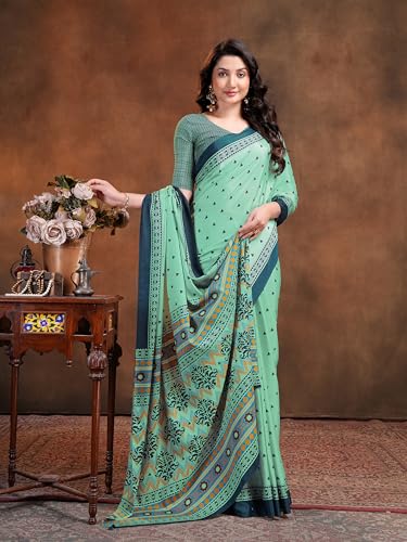 Image of Garden Vareli Floral Booti Print Crepe Saree With Unstitched Blouse Piece