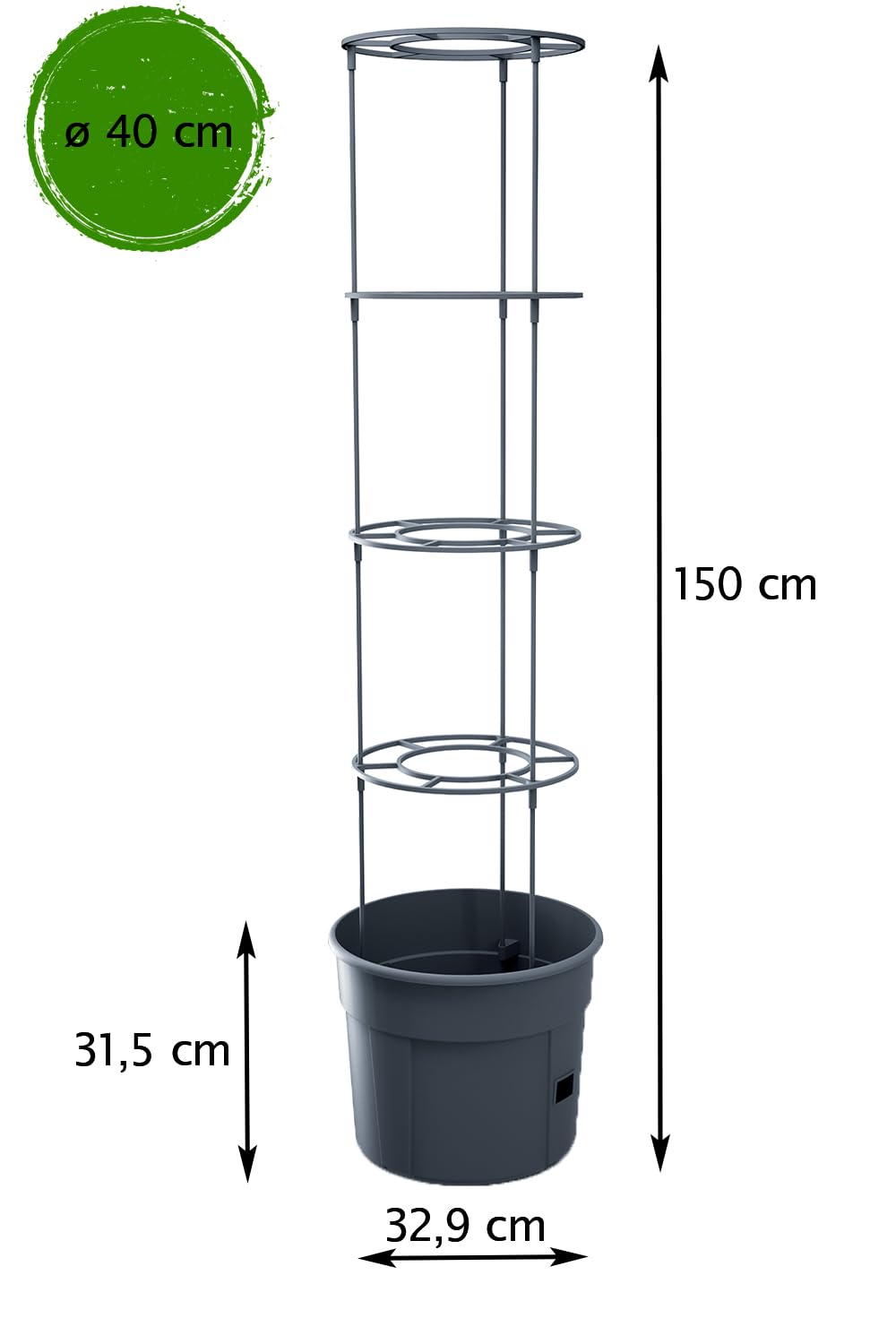 Maceta Tymar para tomate, cubo de tomate, planta de tomate, tomate para balcón, con enrejado de soporte, con reservorio de agua (5 piezas, Ø 40 cm)