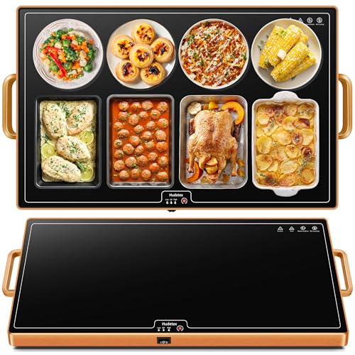Image of Warming Mat for Food (XXL32 x18), Warming Trays for Buffets Party and Daily Use, Temperature Control Food Warmer, Full Surface Tempered Glass Top Heating Food Warming Mat, Black Electric Warming Tray