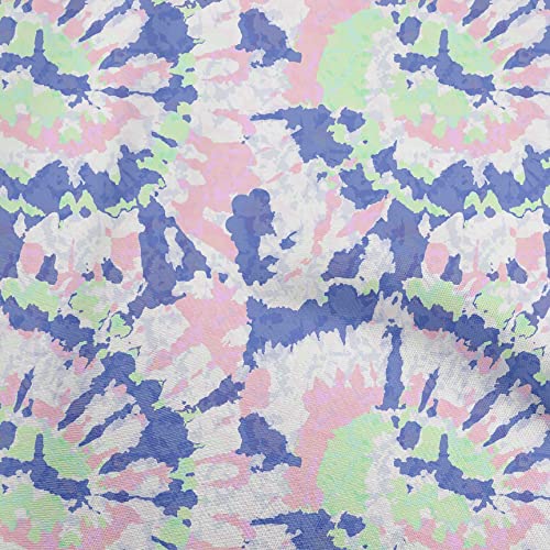 oneOone Georgette Viscose Medium Blue Fabric Asian Tie & Dye Sewing Material Print Fabric By The Yard 42 Inch Wide