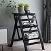 Drabina Stołek Wielofunkcyjna Drabina Domowa Kryty Pogrubienie Składany Stołek Schody Podwójnego Zastosowania Krzesło Rosnące Stołek 42 × 55 × 68 cm (Kolor: Kolor Drewna) (Czarny)