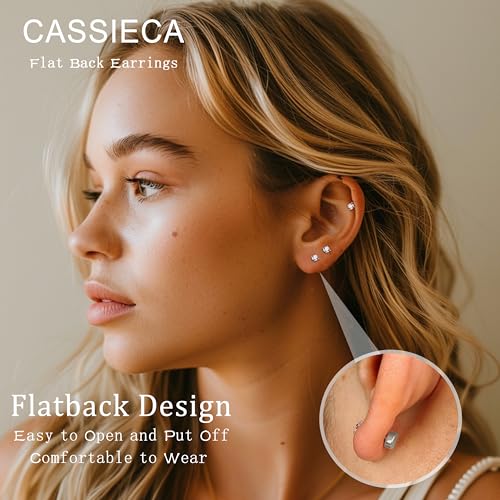 CASSIECA 20G Cartilage Earring Stud for Women Men 316L Surgical Steel Flat Back Earrings Set, 2-6mm Round CZ Screw Back Stud Earrings for Cartilage Tragus Helix Piercing Jewelry4
