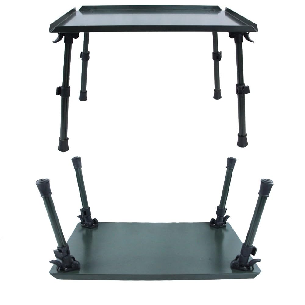 Mesa de pesca, aleación de aluminio y ABS, patas antideslizantes ajustables, transporte plegable, verde, 34,5 x 26 x 22,5 cm