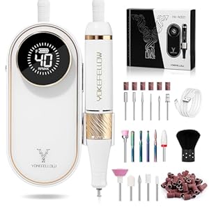 YOKE FELLOW Electric Nail File – 40000 RPM Rechargeable Nail Drill Machine Nail File with 12 Nail Drill Bits for Manicure Pedicure Acrylic Polishing Tools Kit for Salon Home Use