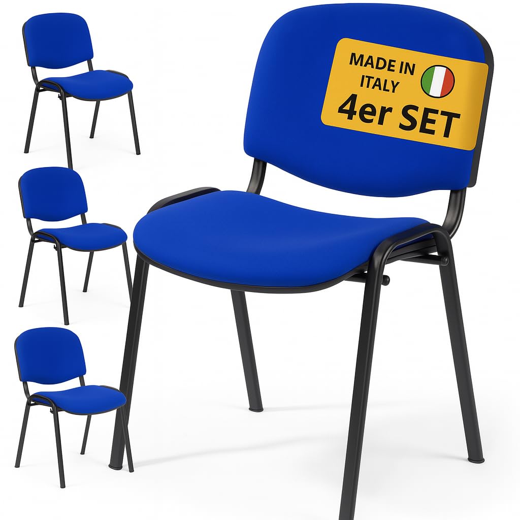 Topsit 4er Set Besucherstuhl ISO, Konferenzstuhl stapelbar, gepolsterte Sitzfläche und Rückenlehne (Blau)