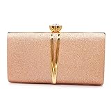 Aovtero Evening Bag Clutch Purses Women Wedding Party Bridal Handbag with Chain (Glitter-Rose Gold)