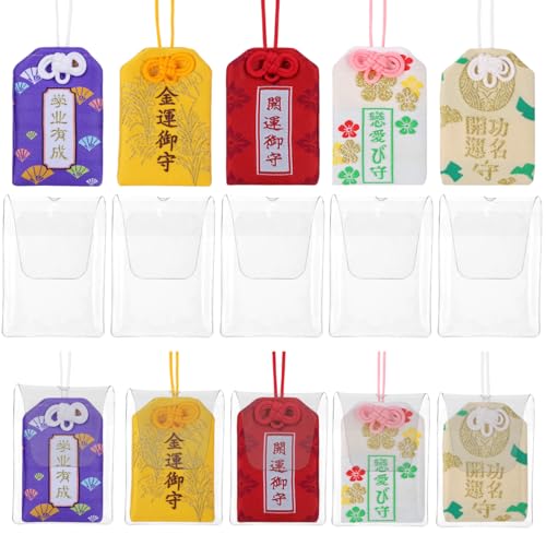 10 berloques da sorte Omamori japoneses: amuletos tradicionais de boa sorte para proteção da saúde, bolsa de bênção japonesa amuleto para carro, mochila, decoração de casa, cores sortidas