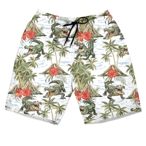 American Alligator Men's Quick Dry - Summer Beach Hawaiian Shorts for Men - Beach Shorts Swim Trunks Set 38 (TND-LN-38)