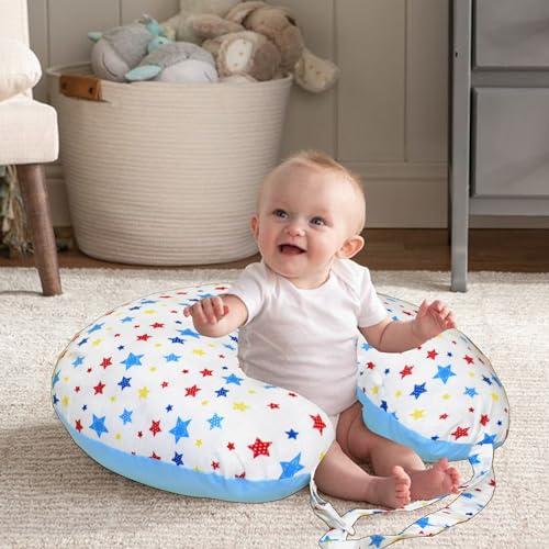 Image of VParents Feeding Pillow, Breast Feeding Pillows Vacuum Packed Cotton Nursing Pillow and Positioner, Breastfeeding, Bottle Feeding, Baby Support Joy (Blue) 110498