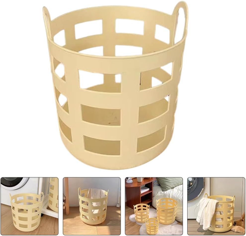 ABOOFAN Flexible Laundry Basket Plastic Hamper Portable Round Bin Hollow Dirty Clothes Hamper Toy Bin with Carry Handles for Clothes Bedroom Dorm Storage
