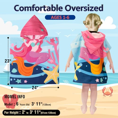 Image of growell Hooded Kids Beach Towels - Toddler Bath Towel Girls Boys Swim Cover-ups for Ages 1 to 6 Kids Pool Towels Quick Dry Lightweight Soft Microfiber Poncho Towel 24x24 (Mermaid Starfish)