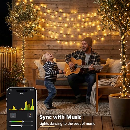 Image of Brizled Smart String Lights, 65.61ft 200 LED Christmas Lights with APP & Voice Control, WiFi Christmas Fairy Light Warm White Music Sync Xmas Tree Lighting Green Wire for Home Xmas Tree Party Decor