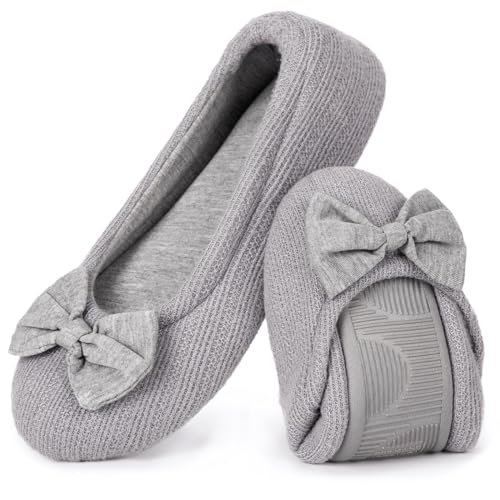 EverFoams Damen Ballerina Hausschuhe Leicht Frottee Baumwolle Memory Foam Geschlossen Pantoffeln, Grau, 38/39 EU EverFoams Damen Ballerina Hausschuhe Leicht Frottee Baumwolle Memory Foam Geschlossen Pantoffeln, Grau, 38/39 EU