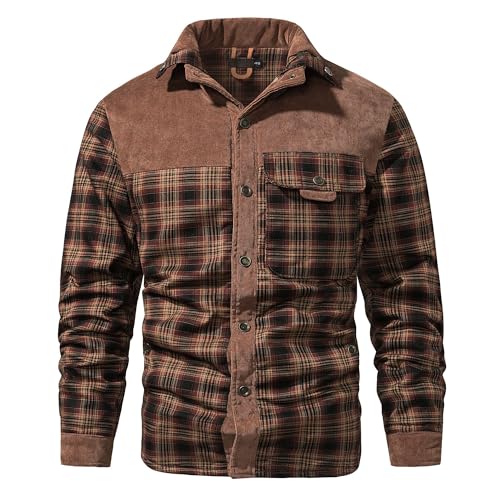 GEXECEUSS Men's Flannel Lined Shirt Jackets Long Sleeved Rugged Plaid Cotton Shirt Jacket2