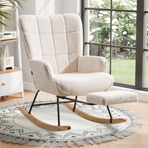 Ckaff Schaukelstuhl mit Fußstütze, Schaukelsessel mit...