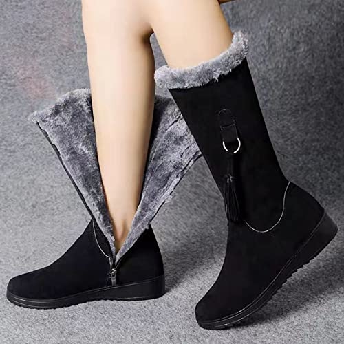 Keilinia Women's Winter Fashion Mid-Calf Snow Boots,2022 New Warm Faux Fur-Lined Non-slip Side Zip Suede Leather Tall Boots4