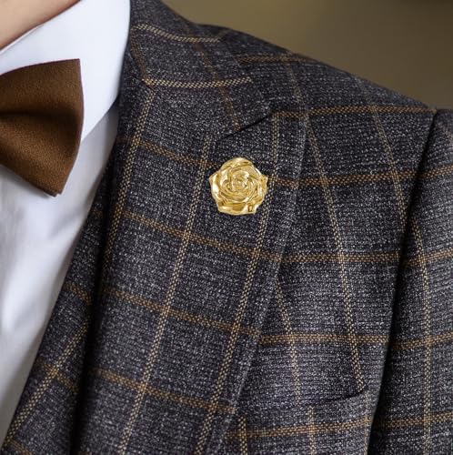 Image of Gold Flower Brooches for Women Enamel Rose Lapel Pins for Men Suit Backpacks Blazer Dress Jacket Badge Wedding Party Accessories Gift