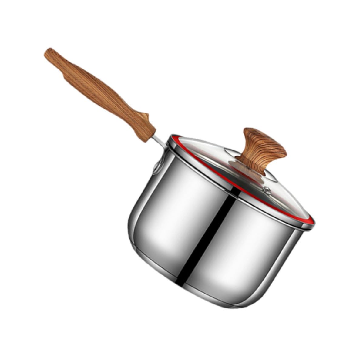 Olla de Leche de Acero Inoxidable para Cocinar Alimentos Infantiles con Mango de Madera Cómodo Rebabas, Adecuado para Preparar Sopas y Guisos en Casa