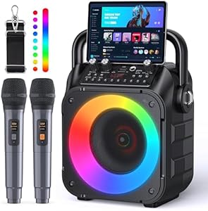 Wowstar Karaoke Maschine mit 2 Mikrofone, Tragbaren Bluetooth Lautsprecher Box für Erwachsene/Kinder mit Lichteffekte PA Komplettsets, Unterstützt TF/USB, FM, Rec, AUX in, TWS für Party