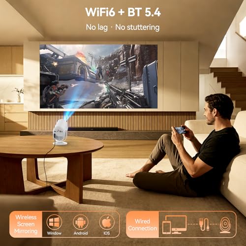 Image of Mini Projector 1080P Smart Portable Projector | Native 1080P with WiFi and Bluetooth, Built-in Speaker with 180 Stand,Electric Focus,Compatible with HDMI /USB /TV Stick