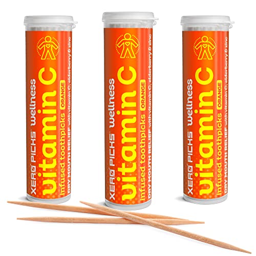 Xero Picks Wellness - Infused Flavored Toothpicks - Dry Mouth Prevention - 60 Picks - 3 Pack - Orange - Immunity Support - Vitamin C, Elderberry, Zinc