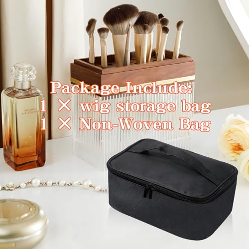 Klmnop Wig Storage Box, Portable Wig Travel Case, Foldable Square Wig Bag, Wig Storage with Handle for Wig Storage and Travelling(Black)4