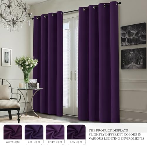 Image of Yakamok Purple 100% Blackout Curtains 63 Inches Long for Bedroom 50 inch Wide | Blackout Curtain Panels for Bedroom, 2 Thick Layers Grommet Top Thermal Insulated Drapes with White Back for Living Room