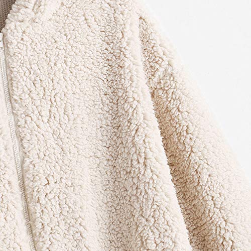 ZAFUL Women's Hooded Zip Up Faux Shearling Fluffy Teddy Jacket Coat3