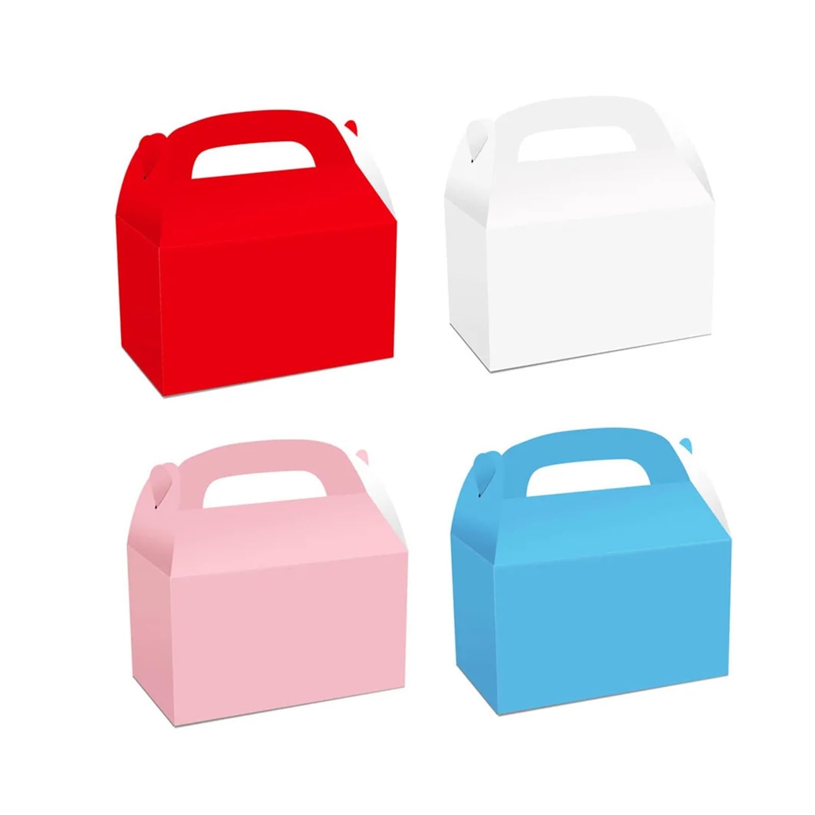 Lot de 48 boîtes de fête pliantes en papier kraft avec poignée - Marron - Boîtes à bonbons - Emballage cadeau (rouge)