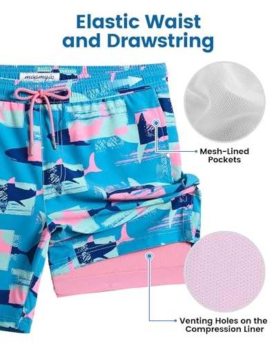 Image of maamgic Mens Swim Trunks with Compression Liner 7 Inch Inseam Mens Bathing Suit Quick Dry Swimming Trunks Swimsuit