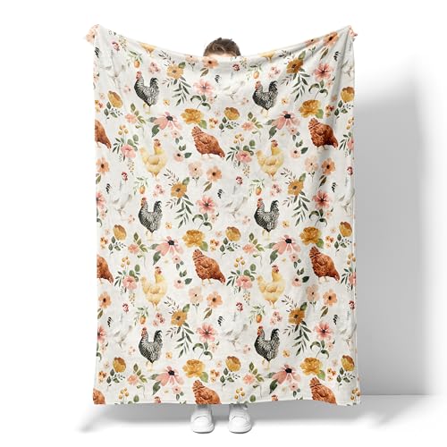 Cute Chicken Print Blanket Gifts for Kids Girls Boys Adults Animals Lovers Flanne Throw Blanket Soft Cozy Warmth Fluffy Fuzzy Blankets for Couch Travel Living Room Decor (Chicken 50x40)