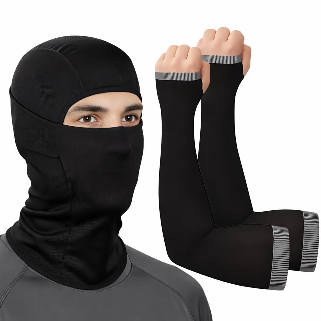 AUTOFRILL Balaclava & Arm Sleeves (Black) Bike Riding Full Face - Image 1