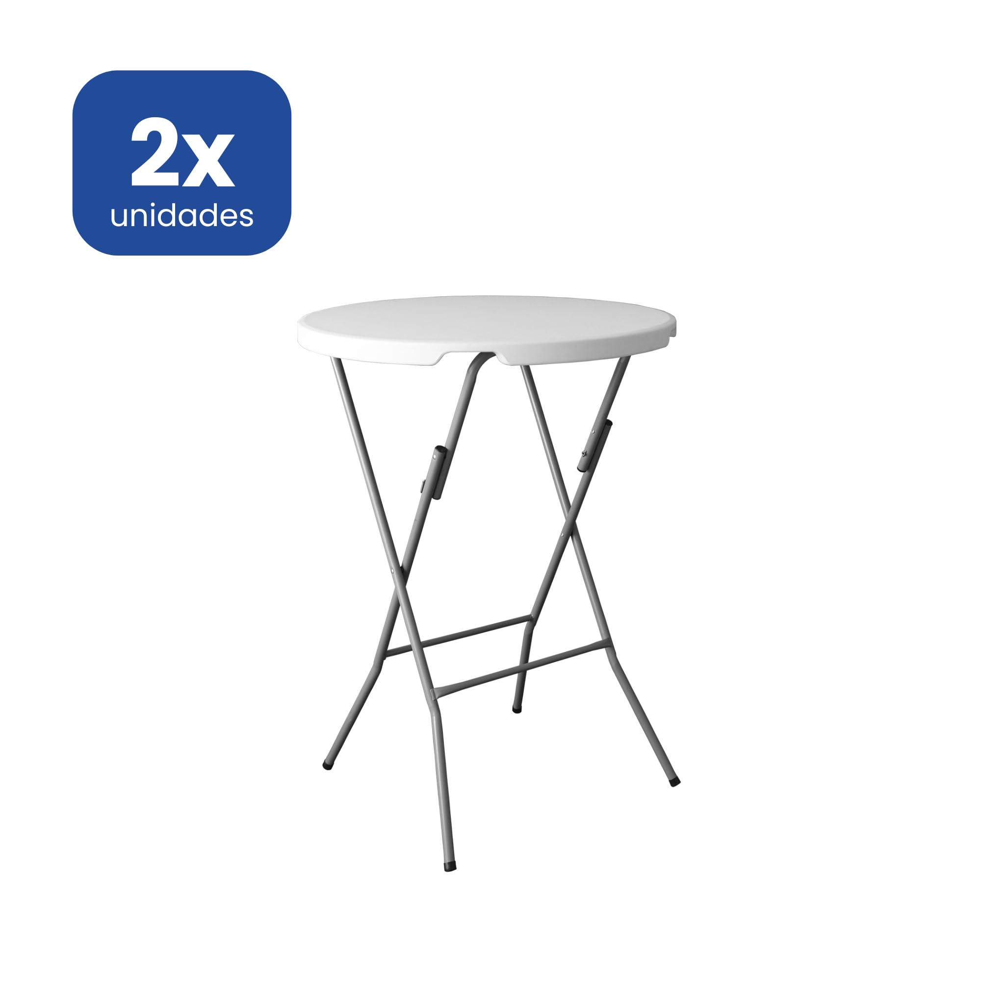 Pack 2 Mesas Altas de Cóctel 80 cm Redonda Plegable - Altura 110 cm - Tablero HDPE Blanco - Estructura Acero 22 mm - Recepciones Ferias Hostelería - Mesa de Bar Interior Exterior