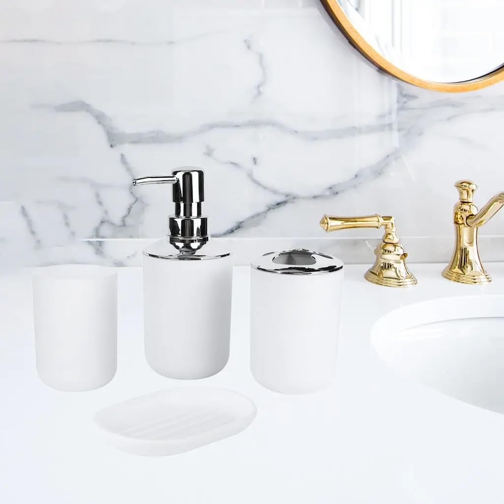 Set Bagno Accessori Completo 4 pezzi di accessori da bagno in plastica ABS Set portaspazzolino portasapone decorazione bancone for la casa hotel(Brown)