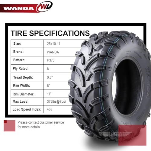 Image of WANDA UTV ATV Tire 25x10-11 25x10x11 255 /70-11 6-Ply Lit Mud P373 10430