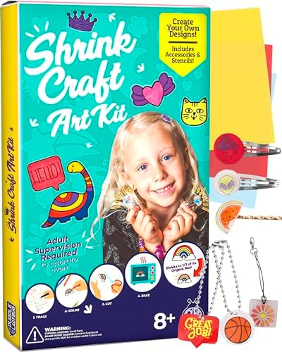 PURPLE LADYBUG Kids Shrink Craft Art Kit – Fun DIY Shrink Paper Keychain Kit – Arts and Crafts for Kids Ages 8-12, Craft Kits for Girls Ages 8-12, Girl Gifts for 8 9 10 11 12+ Years Old, Preteen Gift