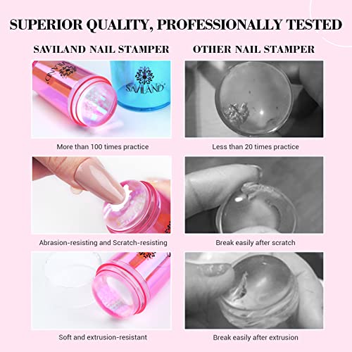 Saviland French Tip Nail Stamp - 18Pcs Clear Silicone Nail Stamping Nail Art Stamper Kit, Blue+Pink Radium Long & Short Jelly Stamper With Scrapers Nail Stamper Kit For French Manicure #TOP5