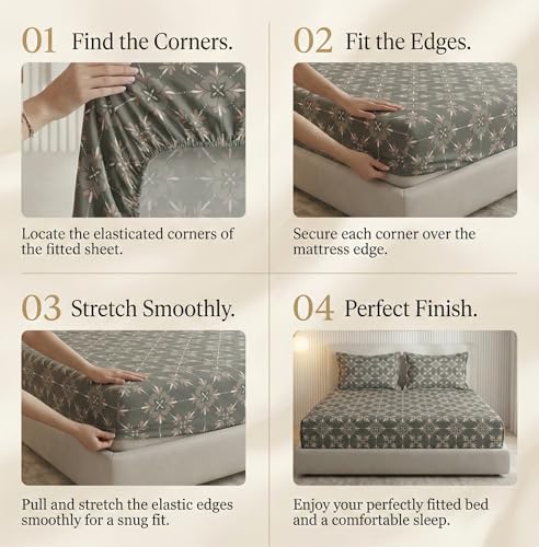 Image of VAS COLLECTIONS 300 TC Premium Cotton Fitted Bedsheet Set Double Bed 78x72+10 Inch | Soft Breathable Sheet with 2 Pillow Covers | Luxury Printed Bedding | Elegant Durable Bed Linen (Graphite)