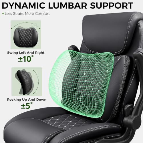 Image of Office Chair, Ergonomic Executive Desk Chair with Lumbar Support for Lower Back Pain Relief, Padded Flip-Up Armrests, Leather Home Office Chair, Black