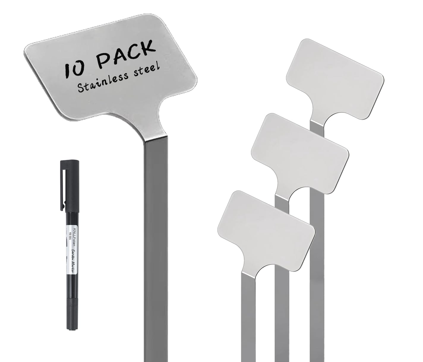 Lot de 10 étiquettes de jardin réutilisables en acier inoxydable, hauteur 32,4 cm, surface d'étiquette 6,3 x 3,2 cm, étiquettes réutilisables pour légumes, herbes, fleurs, graines, serres